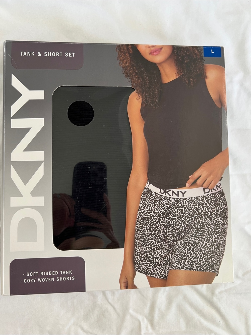 DKNY Black Tank with Black & White Leopard Print Shorts #116